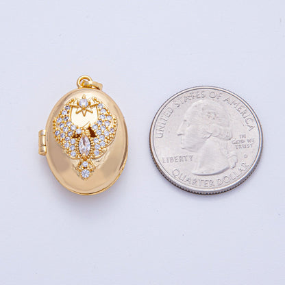 18K Gold Filled 26mm Bird Star Micro Paved CZ Oval Locket Pendant | AF1200