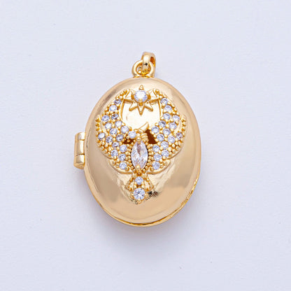 18K Gold Filled 26mm Bird Star Micro Paved CZ Oval Locket Pendant | AF1200