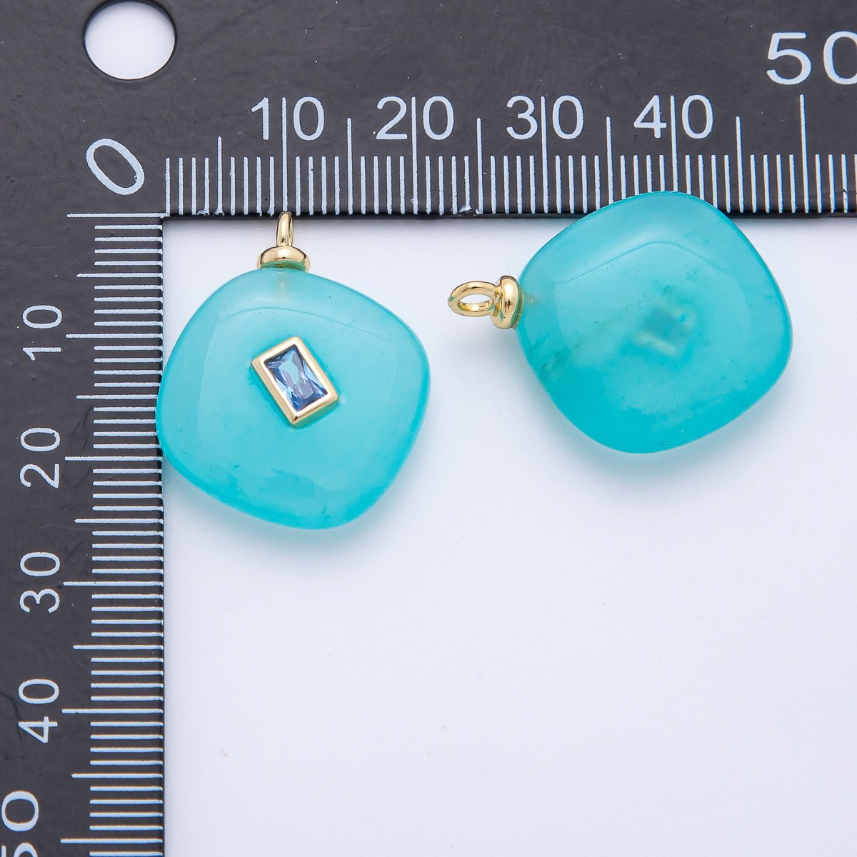 18K Gold Filled 26mm Blue Baguette CZ Aquamarine Rhombus Gemstone Charm | AF1341