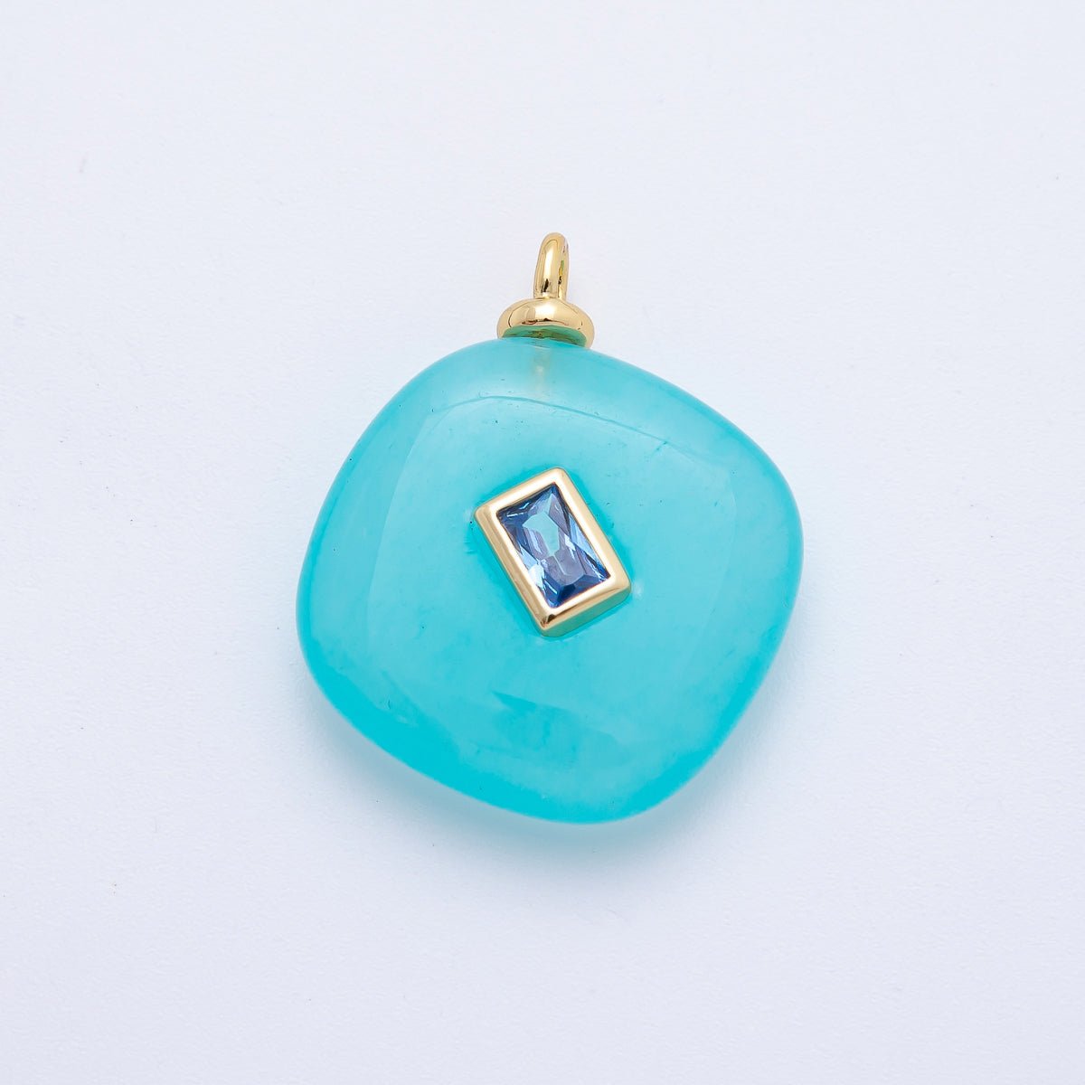 18K Gold Filled 26mm Blue Baguette CZ Aquamarine Rhombus Gemstone Charm | AF1341