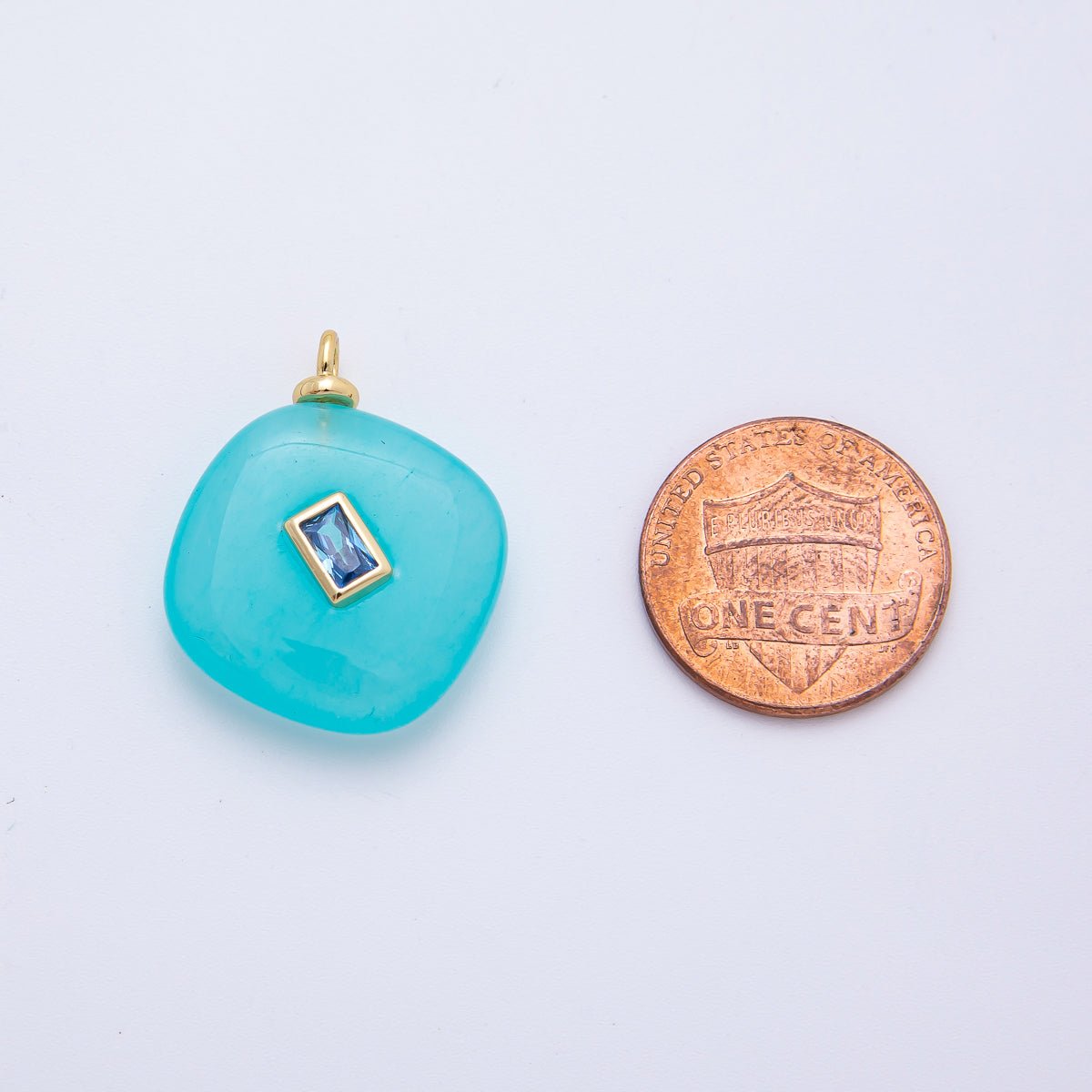18K Gold Filled 26mm Blue Baguette CZ Aquamarine Rhombus Gemstone Charm | AF1341