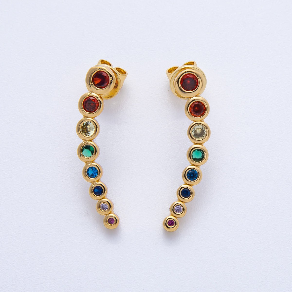 18K Gold Filled 26mm Multicolor Round Bezel CZ Curved Stud Earrings | Earrings-00128