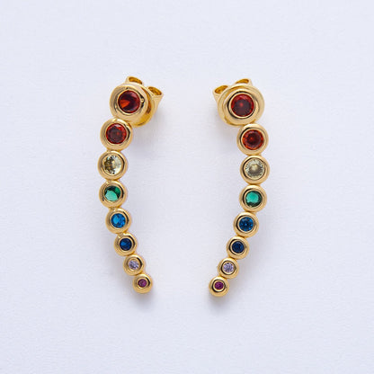 18K Gold Filled 26mm Multicolor Round Bezel CZ Curved Stud Earrings | Earrings-00128