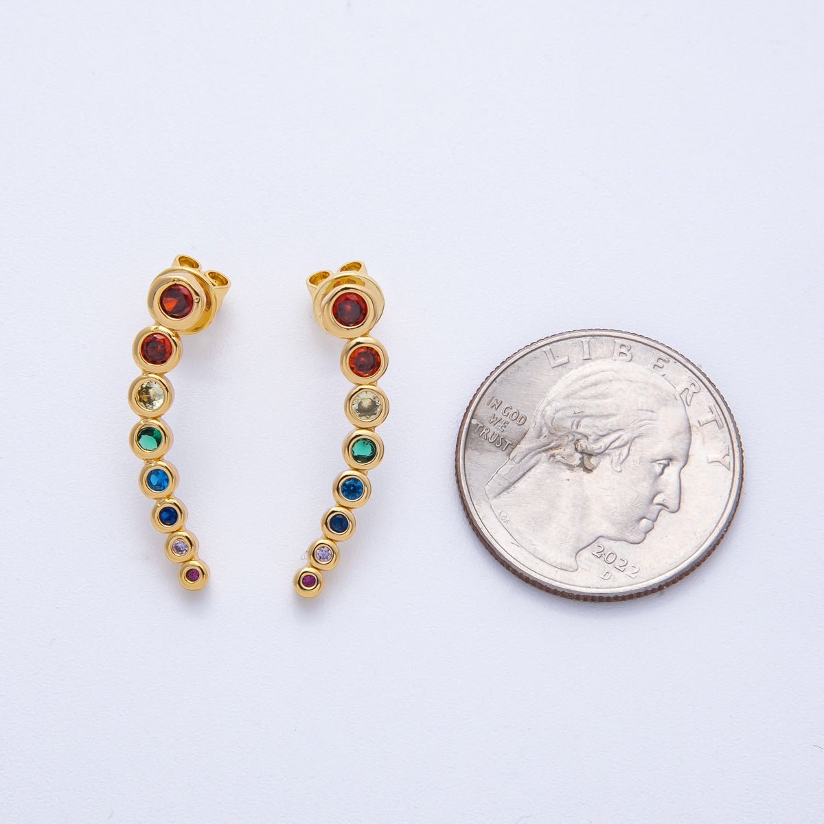 18K Gold Filled 26mm Multicolor Round Bezel CZ Curved Stud Earrings | Earrings-00128