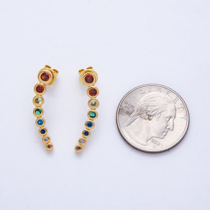 18K Gold Filled 26mm Multicolor Round Bezel CZ Curved Stud Earrings | Earrings-00128