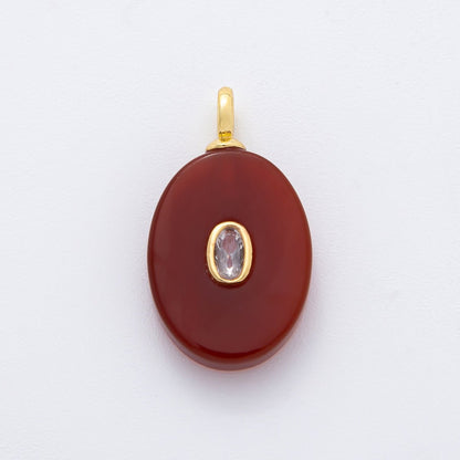 18K Gold Filled CZ Embedded Natural Gemstone Oval Charm | N720 - N741
