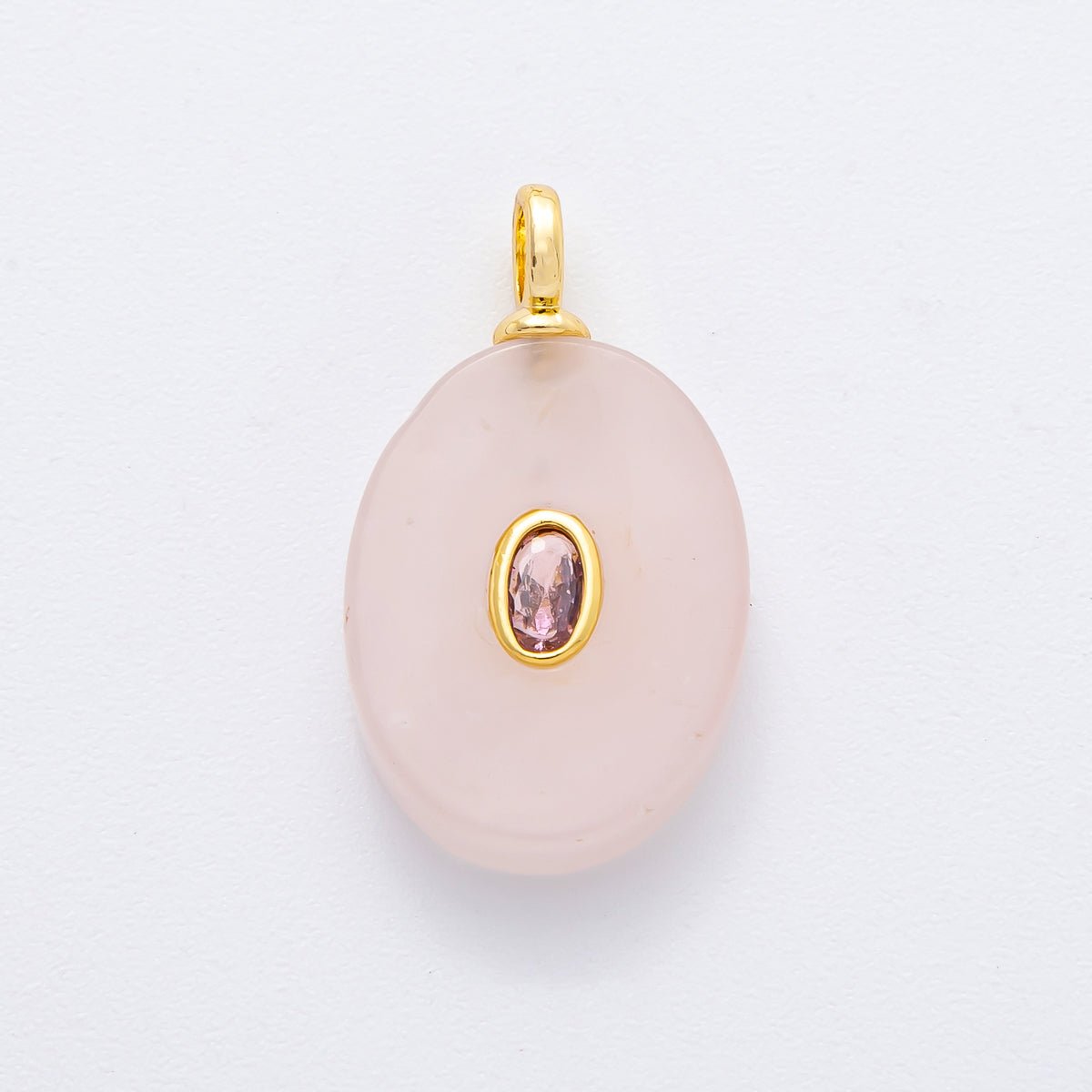 18K Gold Filled CZ Embedded Natural Gemstone Oval Charm | N720 - N741