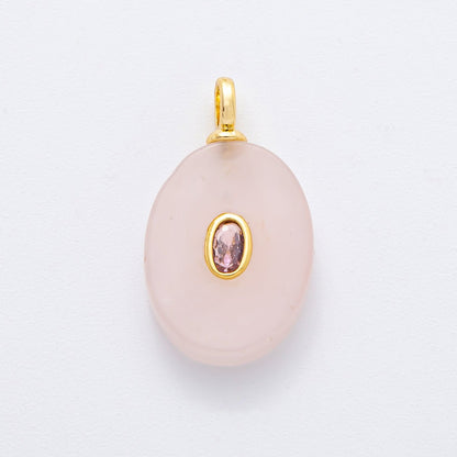 18K Gold Filled CZ Embedded Natural Gemstone Oval Charm | N720 - N741