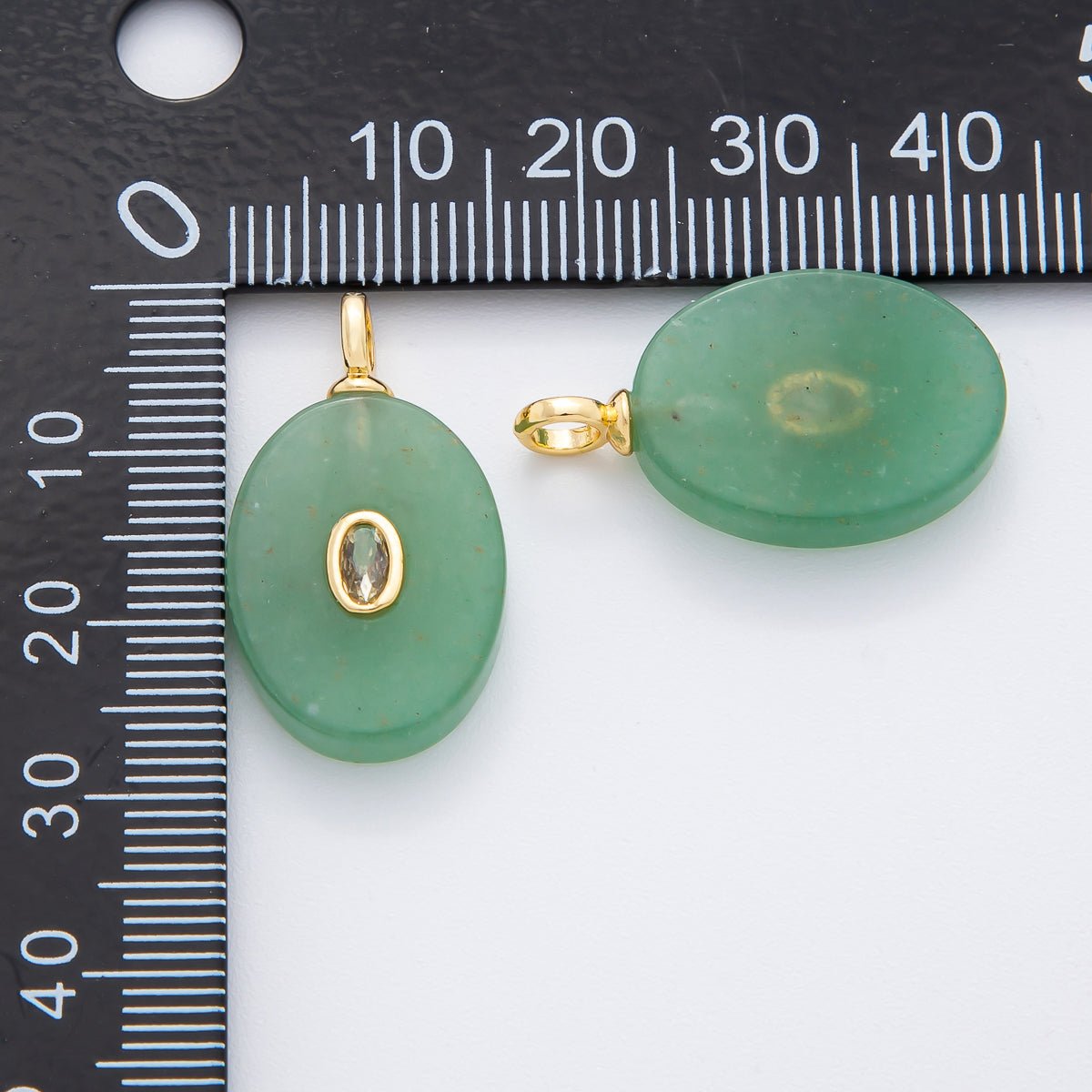 18K Gold Filled CZ Embedded Natural Gemstone Oval Charm | N720 - N741
