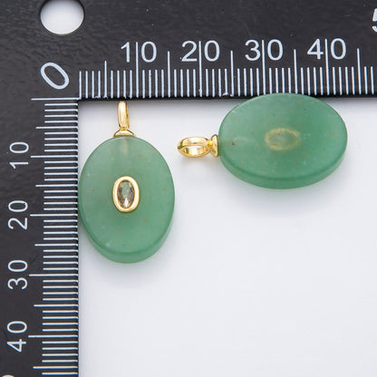 18K Gold Filled CZ Embedded Natural Gemstone Oval Charm | N720 - N741