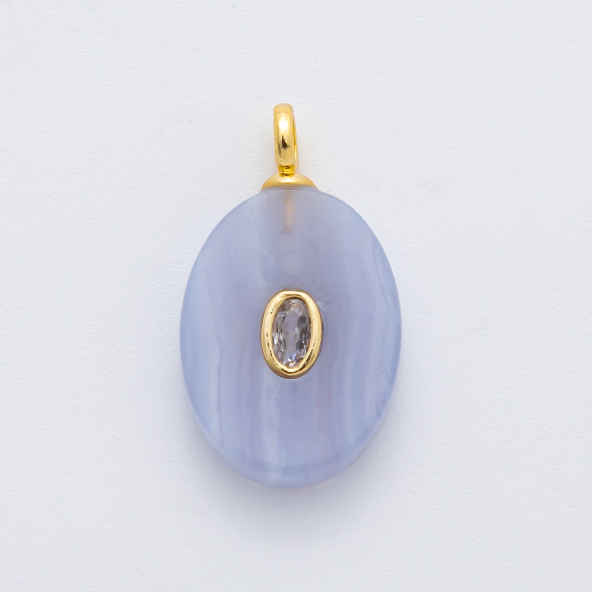 18K Gold Filled CZ Embedded Natural Gemstone Oval Charm | N720 - N741
