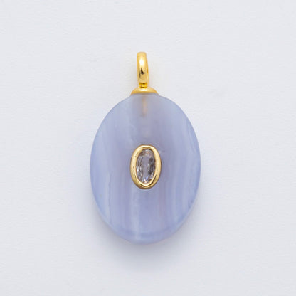 18K Gold Filled CZ Embedded Natural Gemstone Oval Charm | N720 - N741