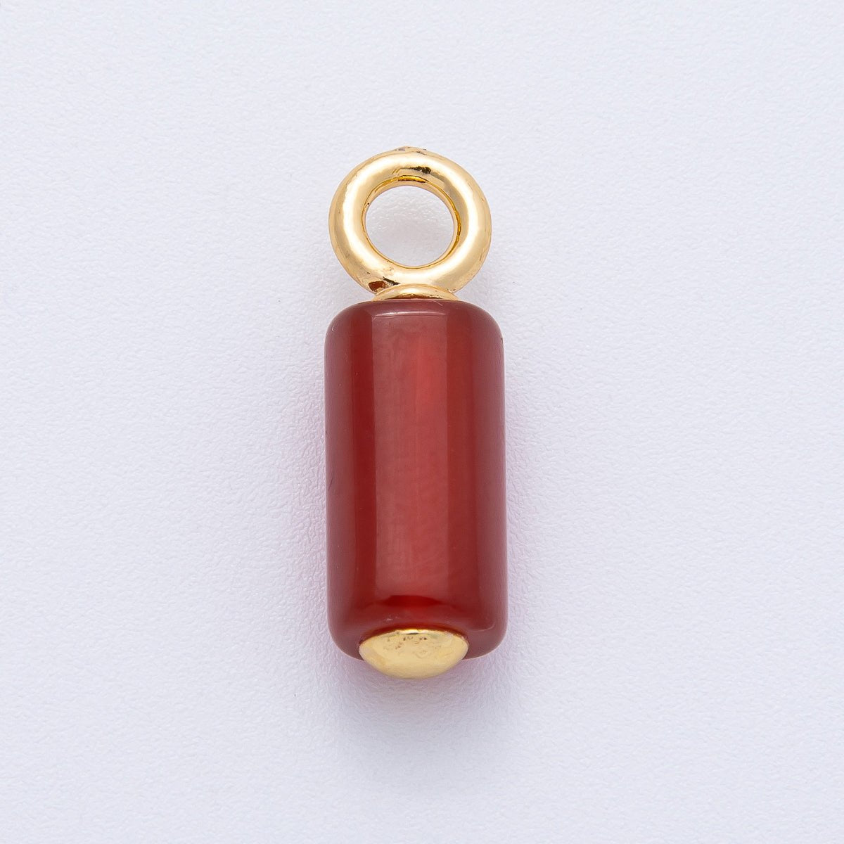 18K Gold Filled 26mm Red Carnelian Gemstone Cylinder Tube Drop Charm | AK145