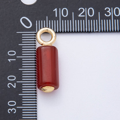 18K Gold Filled 26mm Red Carnelian Gemstone Cylinder Tube Drop Charm | AK145