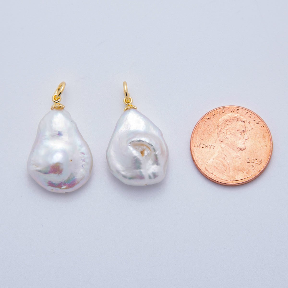 18K Gold Filled 26mm White Freshwater Teardrop Pearl Charm | AF623