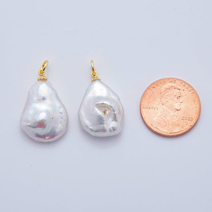 18K Gold Filled 26mm White Freshwater Teardrop Pearl Charm | AF623