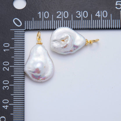 18K Gold Filled 26mm White Freshwater Teardrop Pearl Charm | AF623