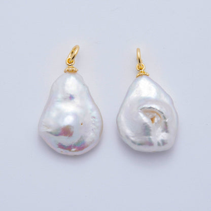 18K Gold Filled 26mm White Freshwater Teardrop Pearl Charm | AF623