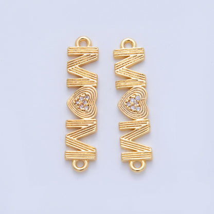 18K Gold Filled 27.5mm Micro Paved CZ Groovy Lined "MOM" Connector | Y046