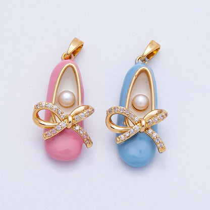 18K Gold Filled 27mm Blue, Pink Micro Paved CZ Ballerina Flat Shoes Multidimensional Pendant | Charms-00465 Charms-00466