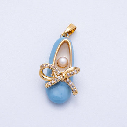 18K Gold Filled 27mm Blue, Pink Micro Paved CZ Ballerina Flat Shoes Multidimensional Pendant | Charms-00465 Charms-00466