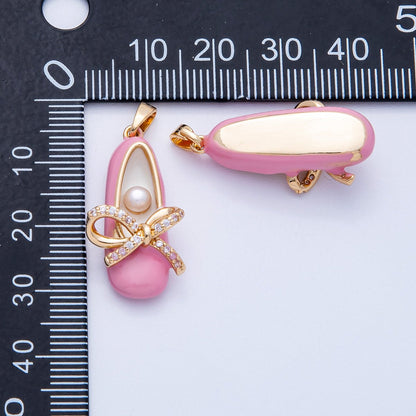 18K Gold Filled 27mm Blue, Pink Micro Paved CZ Ballerina Flat Shoes Multidimensional Pendant | Charms-00465 Charms-00466