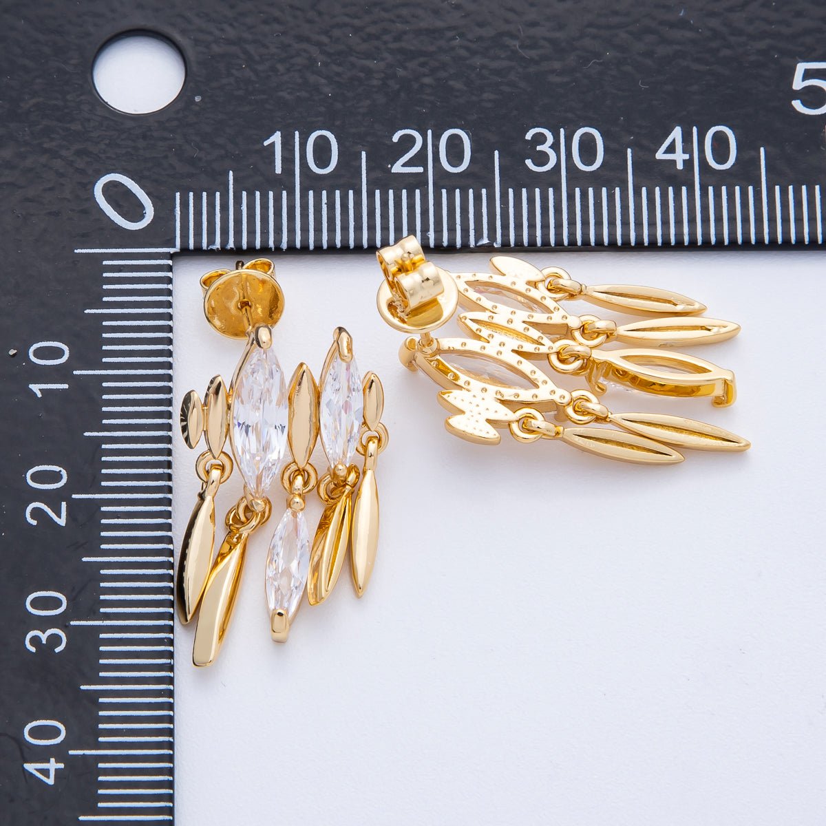 18K Gold Filled 27mm Clear CZ Marquise Sphere Drop Stud Earrings | Earrings-00126