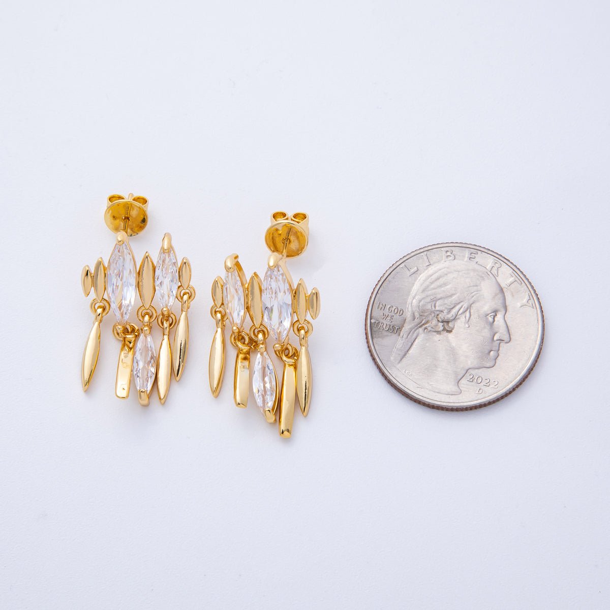 18K Gold Filled 27mm Clear CZ Marquise Sphere Drop Stud Earrings | Earrings-00126