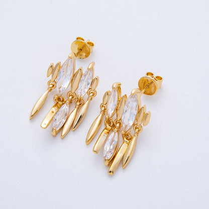 18K Gold Filled 27mm Clear CZ Marquise Sphere Drop Stud Earrings | Earrings-00126