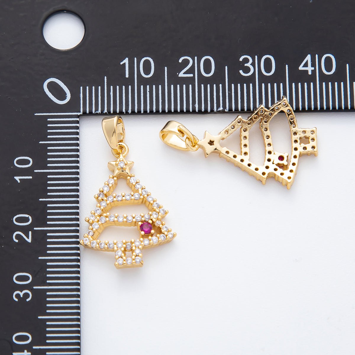18K Gold Filled 27mm Clear &amp; Fuchsia Micro Paved CZ Christmass Tree Pendant | AF-A1135