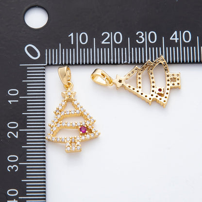 18K Gold Filled 27mm Clear &amp; Fuchsia Micro Paved CZ Christmass Tree Pendant | AF-A1135