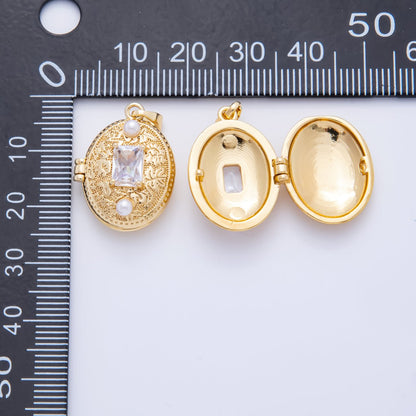 18K Gold Filled 27mm Cubic CZ Vintage-style Centerpiece Locket Pendant | AH801