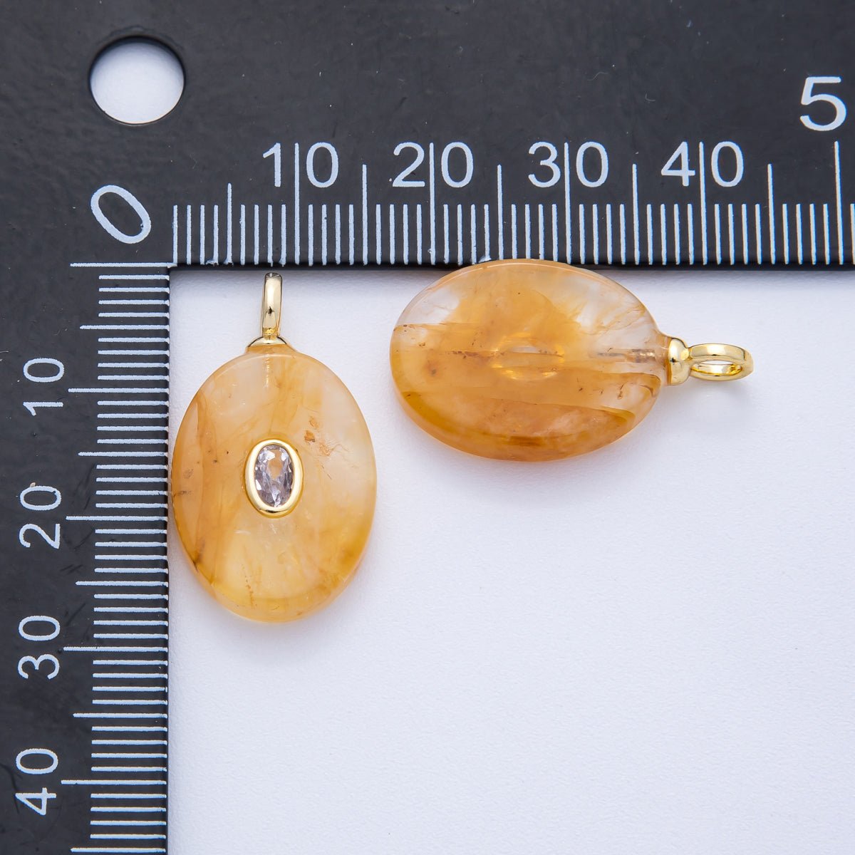 18K Gold Filled 27mm CZ Embedded Citrine, Turquoise Oval Gemstone Pendant | AK207