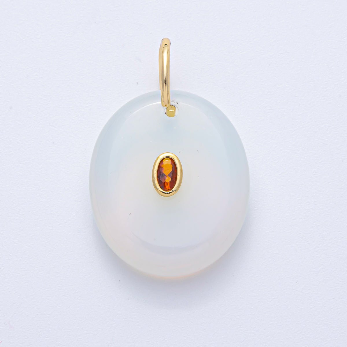 18K Gold Filled 27mm CZ Embedded Rose Quartz, Clear Quartz, Amethyst Oval Gemstone Charm | AK058 AK059