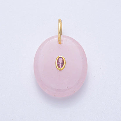 18K Gold Filled 27mm CZ Embedded Rose Quartz, Clear Quartz, Amethyst Oval Gemstone Charm | AK058 AK059