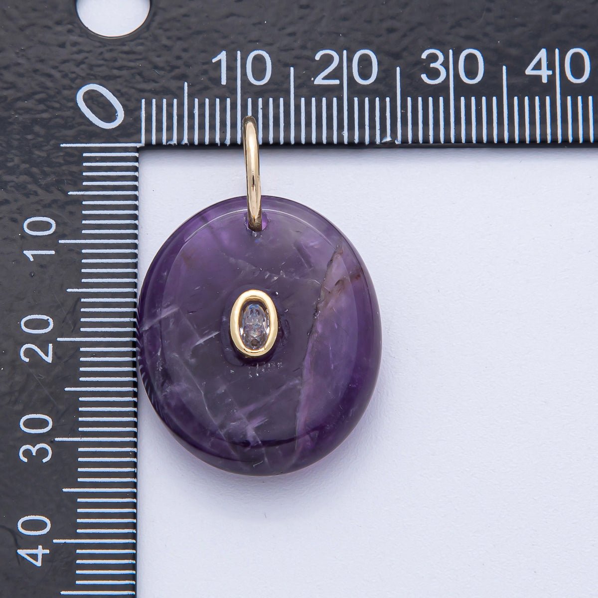 18K Gold Filled 27mm CZ Embedded Rose Quartz, Clear Quartz, Amethyst Oval Gemstone Charm | AK058 AK059