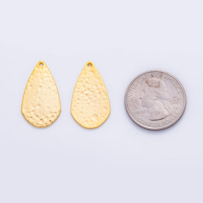 18K Gold Filled 27mm Dotted Hammered Teardrop Thin Charm Finding | Z1195