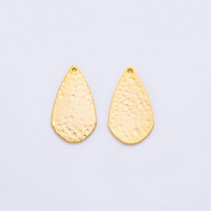 18K Gold Filled 27mm Dotted Hammered Teardrop Thin Charm Finding | Z1195