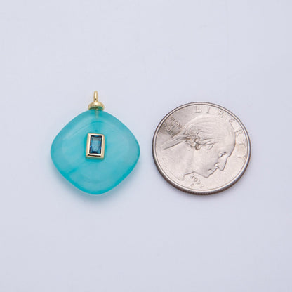 18K Gold Filled 27mm Embedded Blue Baguette CZ Gemstone Rhombus Charm | Charms-00046