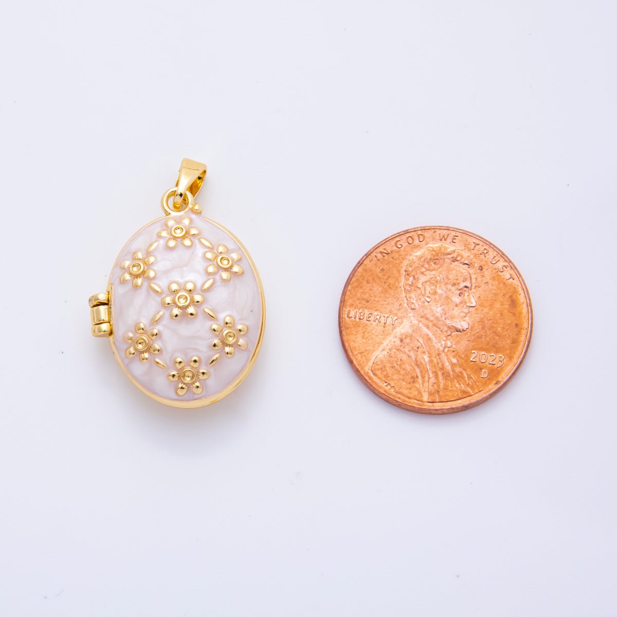 18K Gold Filled 27mm Enamel Vintage Flower Locket Pendant | AH800