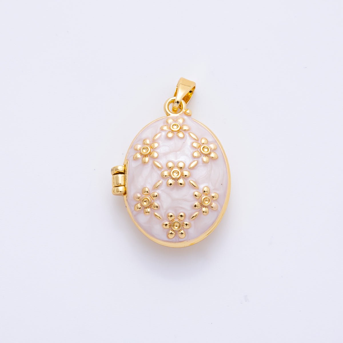 18K Gold Filled 27mm Enamel Vintage Flower Locket Pendant | AH800