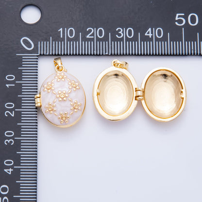 18K Gold Filled 27mm Enamel Vintage Flower Locket Pendant | AH800
