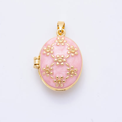 18K Gold Filled 27mm Enamel Vintage Flower Locket Pendant | AH800