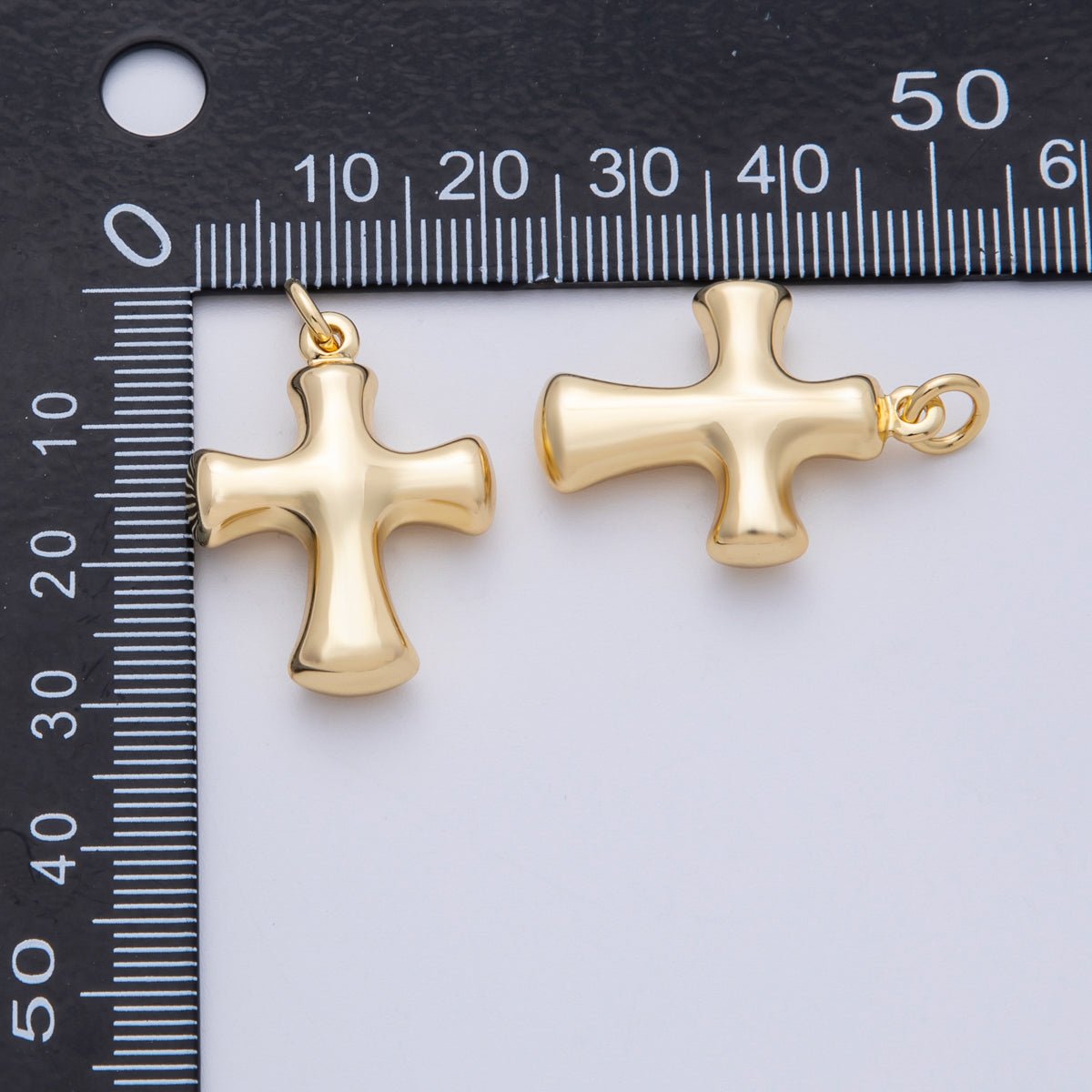 18K Gold Filled 27mm Golden Plain Chunky Cross Charm | Charms-00154