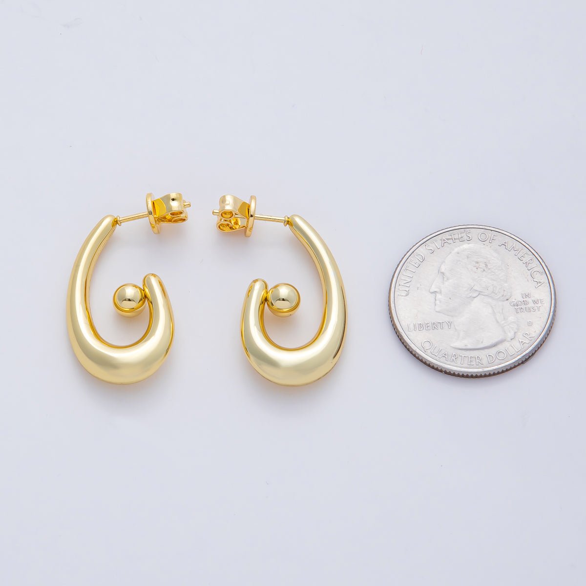 18K Gold Filled 27mm Minimalist Ball Curl J-Shaped Hoop Earrings | AD1655