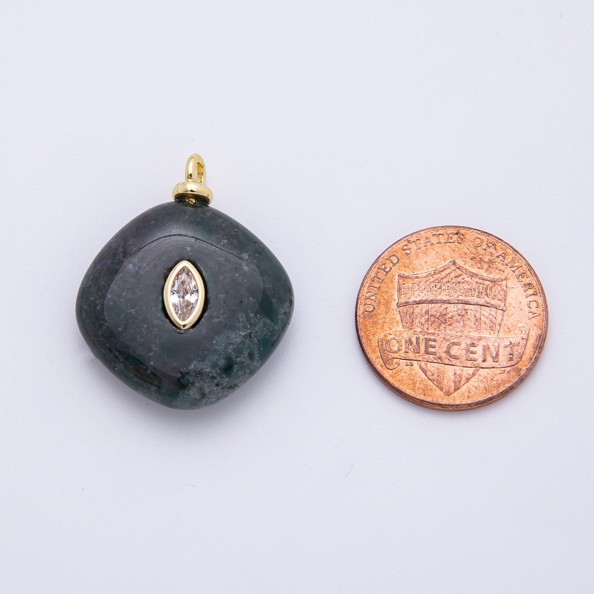 18K Gold Filled 27mm Clear CZ Marquise Embedded India Agate Rhombus Gemstone Charm | AF1339