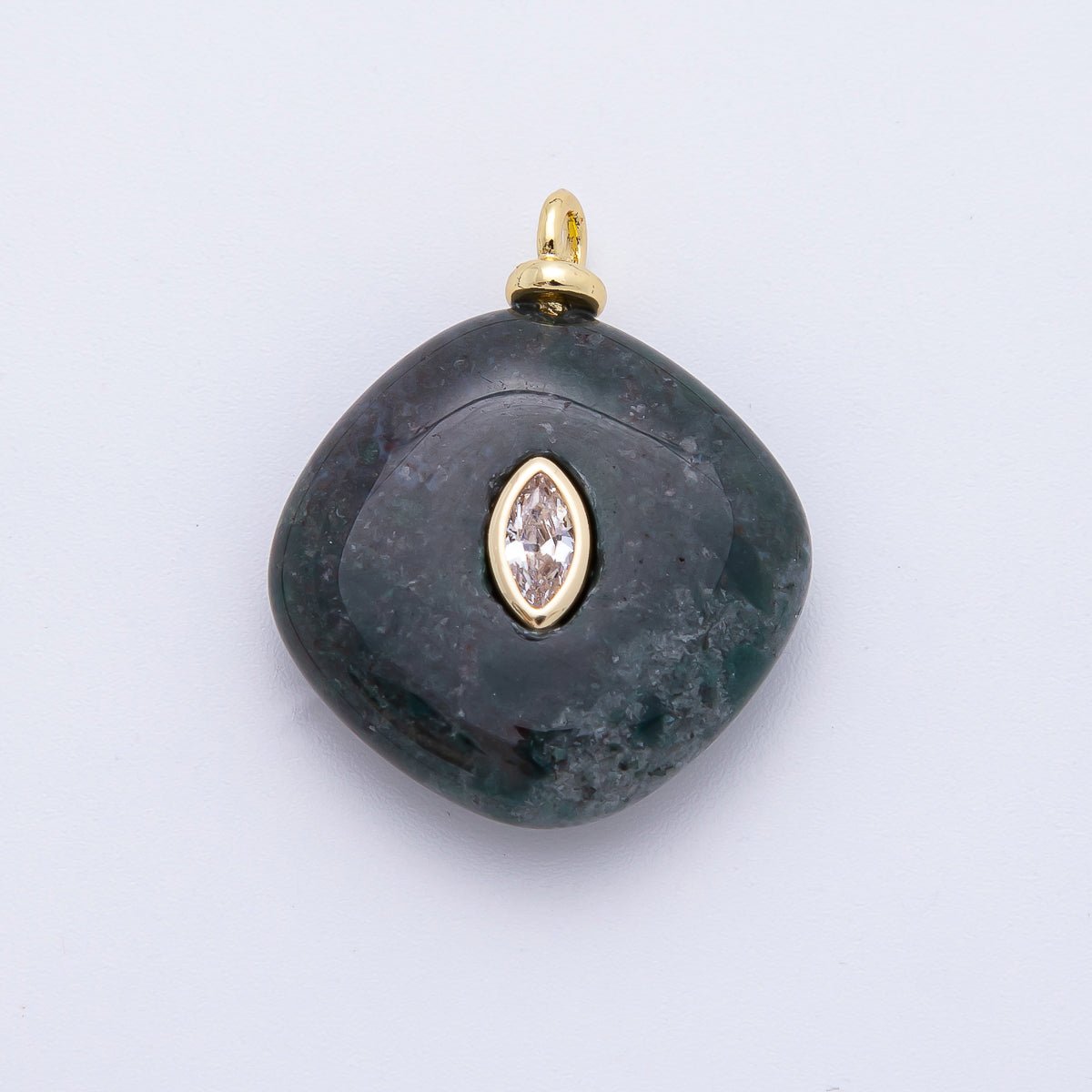 18K Gold Filled 27mm Clear CZ Marquise Embedded India Agate Rhombus Gemstone Charm | AF1339