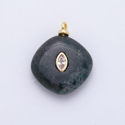 18K Gold Filled 27mm Clear CZ Marquise Embedded India Agate Rhombus Gemstone Charm | AF1339