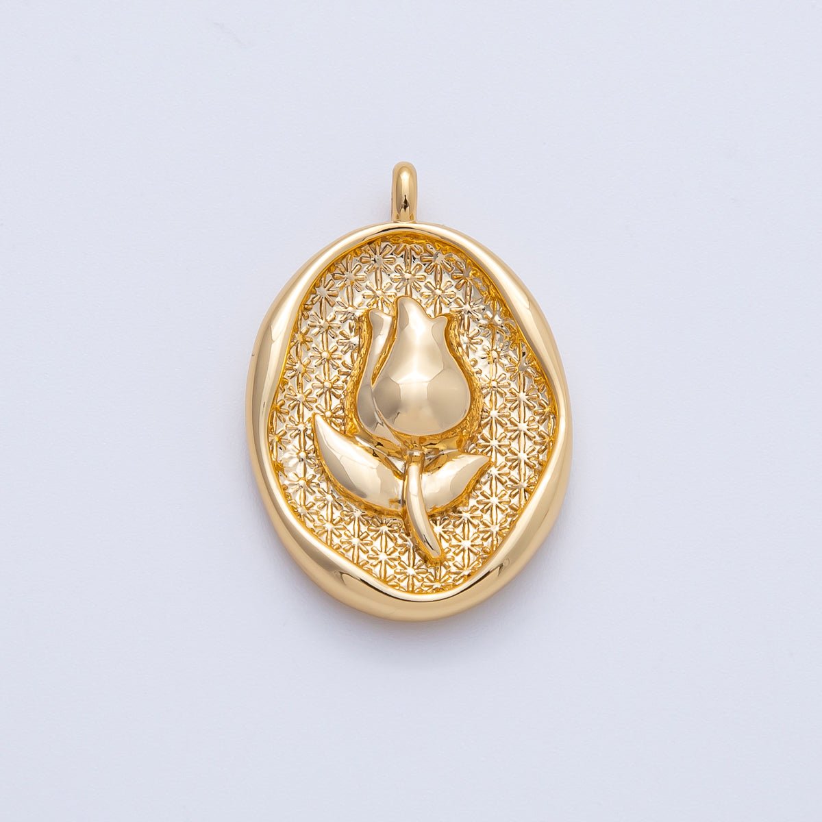 18K Gold Filled 27mm Tulip Flower Molten Oval Charm | AK150