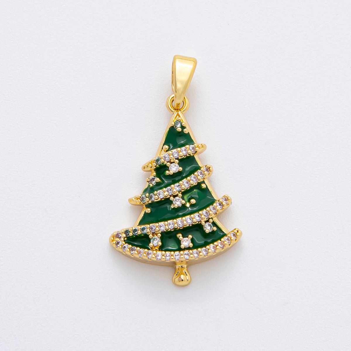 18K Gold Filled 28.5mm Micro Paved CZ Enamel Green Christmas Tree Holiday Pendant | AF1137